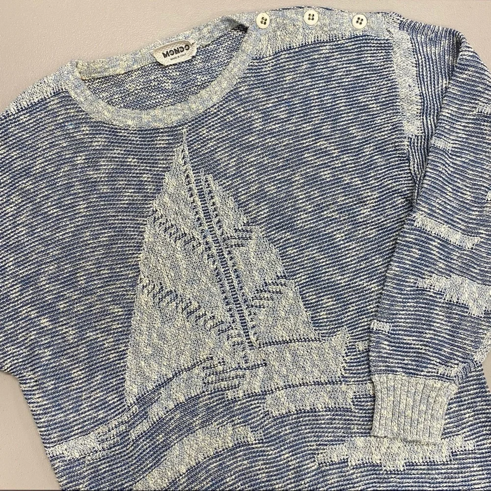 Vintage Mondo Sweater Hidden Sailboat Blue White - Picture 1 of 7